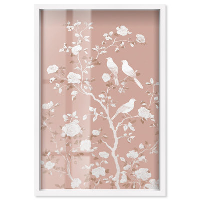 «Blush Chinoiserie I Shadowbox Print» par Art Remedy, cadre blanc, 20 x 30
