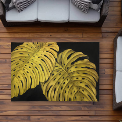 Gold Monstera - Exotic Floral Outdoor Area Rug for Home Decor