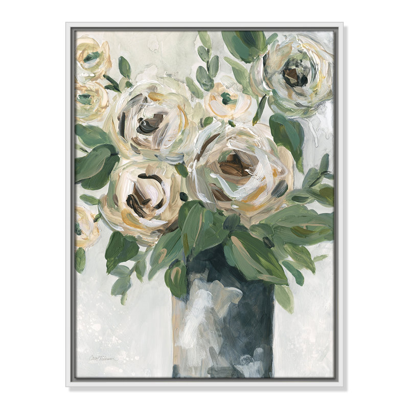 Impression florale de profondeur par Carol Robinson, H 25,5 po x l 19,5 po x P 2 po, Blanc