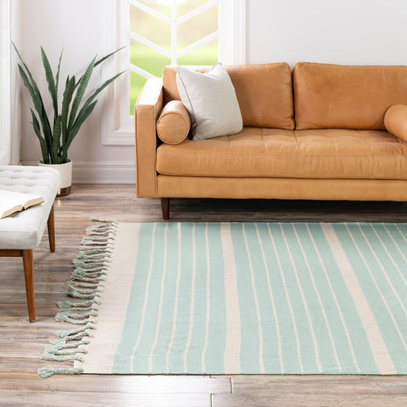 Abisan Cotton Striped Indoor Rug, Square 7'1"