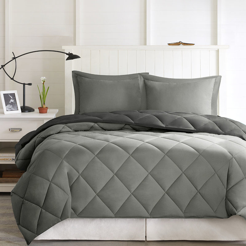 Édredon 100% microfibre simple / simple TG avec rembourrage moelleux noir et gris 3M, Noir/gris