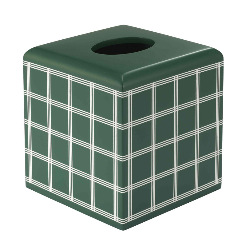 Green and White Plaid Resin Holiday Tissue Box Cover