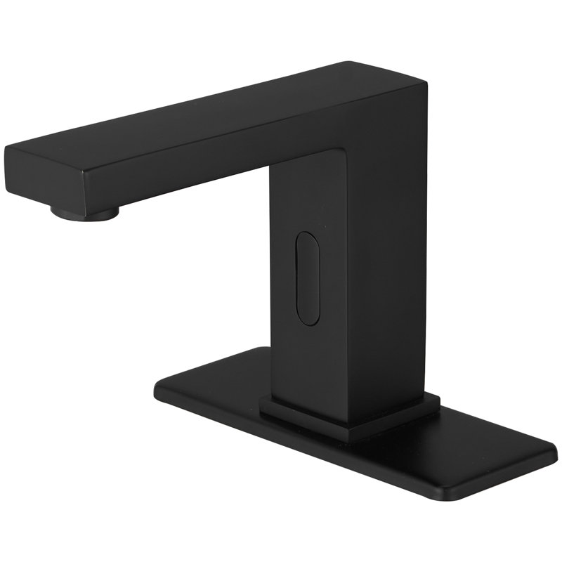 Automatic Sensor Touchless Low Arc Deck Mount Bathroom Sink Faucet With Deck Plate In Matte Black