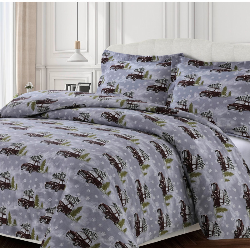 Flannel Duvet Cover, Queen Duvet Cover + 2 Shams, Gray