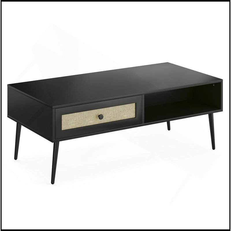 Table basse de style Mid-Century moderne, console rectangulaire de 47 pouces avec tiroir et tablette, table basse en bois pour le salon, bureau