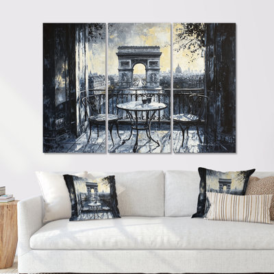 Black Blue Arc De Triomphe Accented With Grey - City Paris Wall Art Print Set