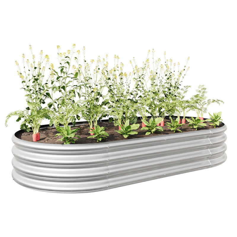 Metal Raised Garden Bed In Silver, Oval For Bliss - Big Silver Planter Captivation Large, 11.69" H x 36.19" W x 69.63" D