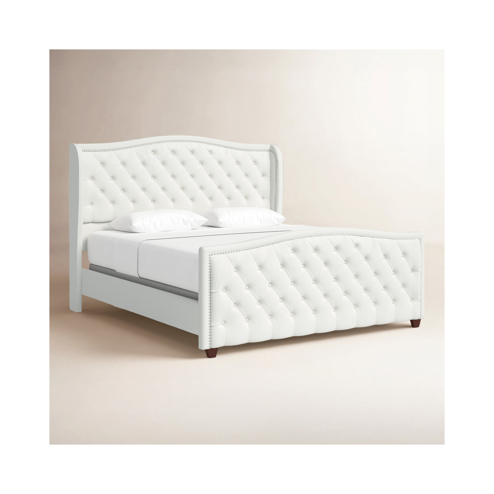 Coleman Upholstered Wingback Bed, King, Bright White Velvet