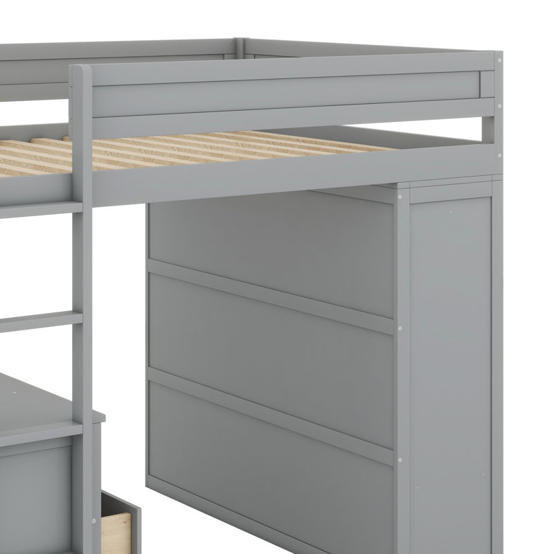 Lit mezzanine avec placards et bureau à 2 tiroirs avec armoire, gris