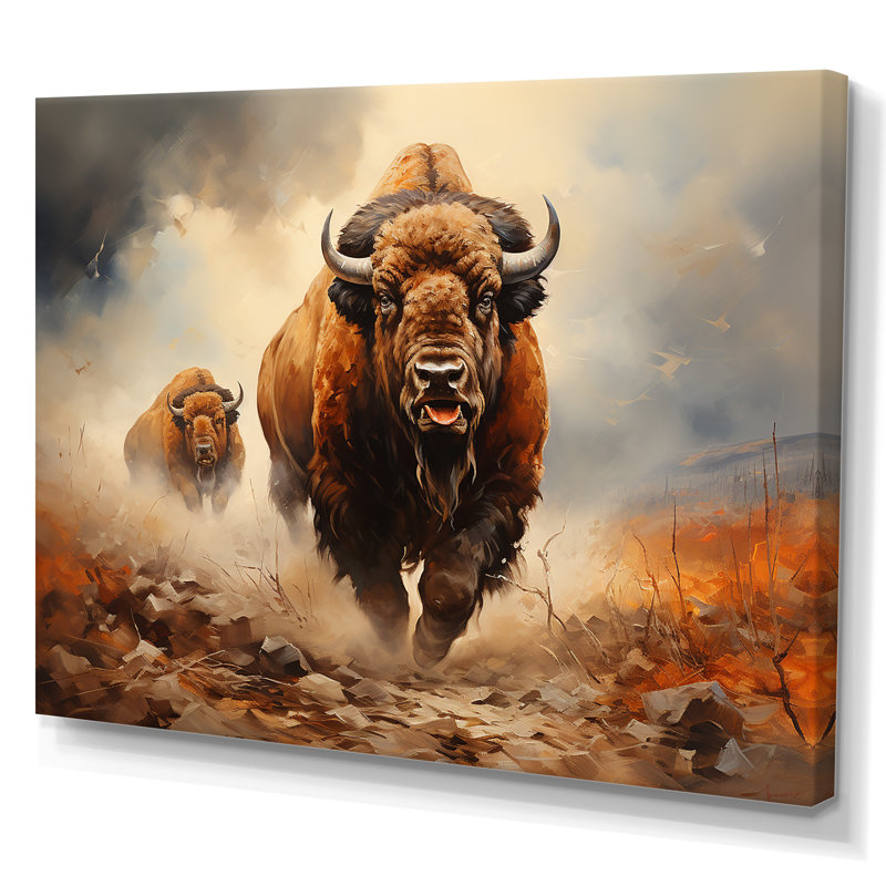 Impression sur toile Native Buffalo, H 16 po x l 32 po x P 1 po, Toile tendue