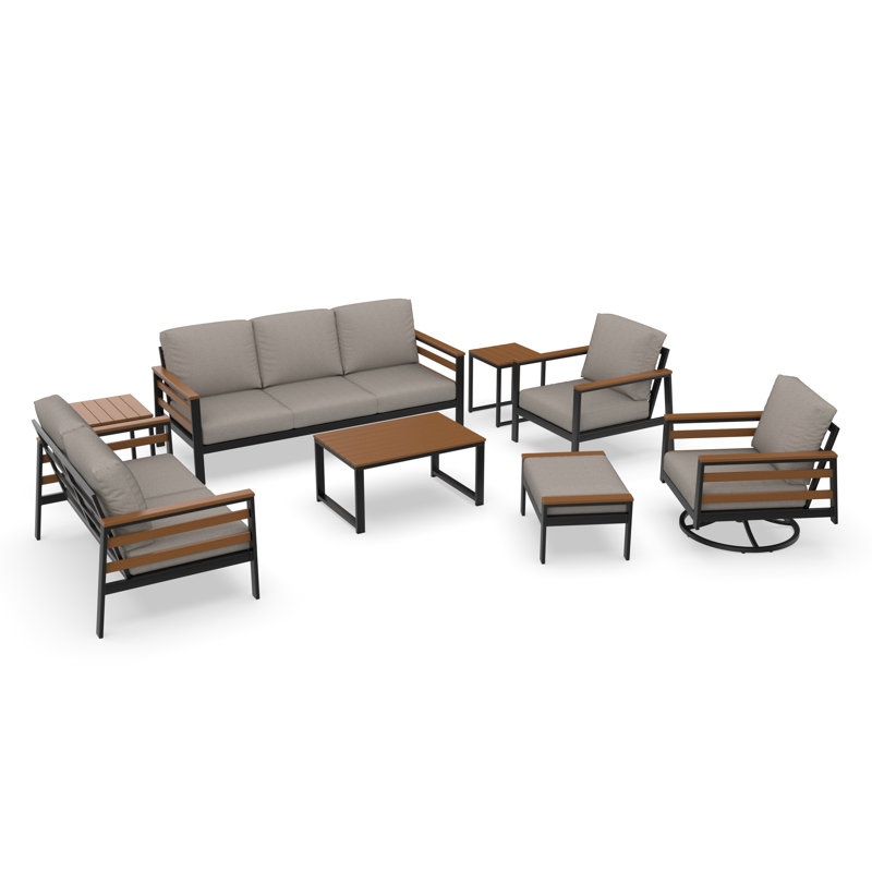 Townsend 8 Piece Outdoor Conversation Set with Sunbrella® Cushions, Cast Silver, Brown