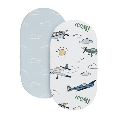 Airplane Green and Blue 2 Pack Baby Bassinet Fitted Sheets by Sweet Jojo Designs