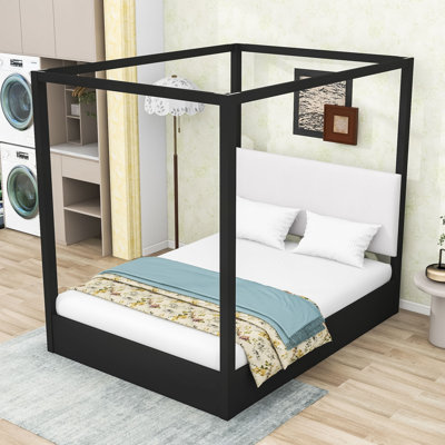 Canopy Platform Bed with Upholstered Headboard