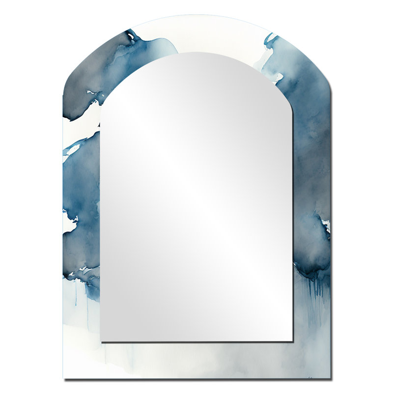 Feeling Honolulu Blue II - Liquid Ink Arch Mirror, Blue Asymmetrical Unique Wall Mirror, Printed Metal Art, 34" x 25"