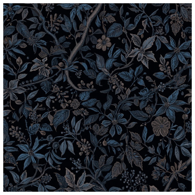 Dark Blue Floral Pattern Bath Mat, 24in W x 17in L