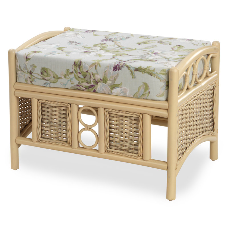 63cm Wide Floral Footstool Ottoman, Natural, Grey