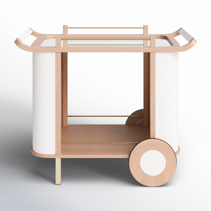 Nuetral Brown and Mirrored Solid Wood Bar Cart with Wheels