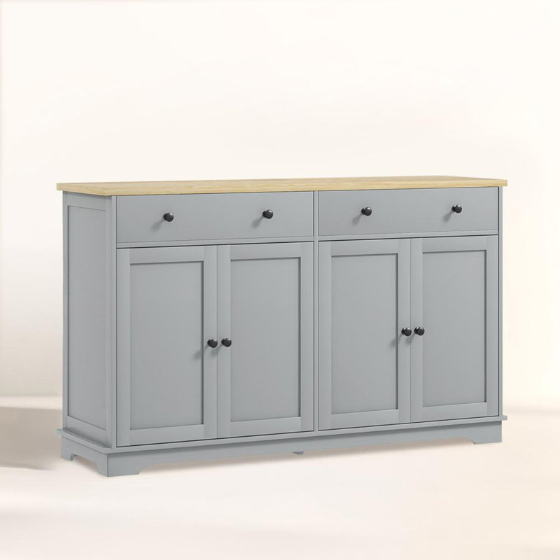Buffet Cabinet With Storage Drawers, Nordic Style Sideboard, Gray/Oak