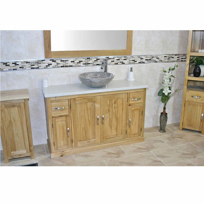 Delapaz 1231 mm Freestanding Single Vanity with Vessel Stone Basin