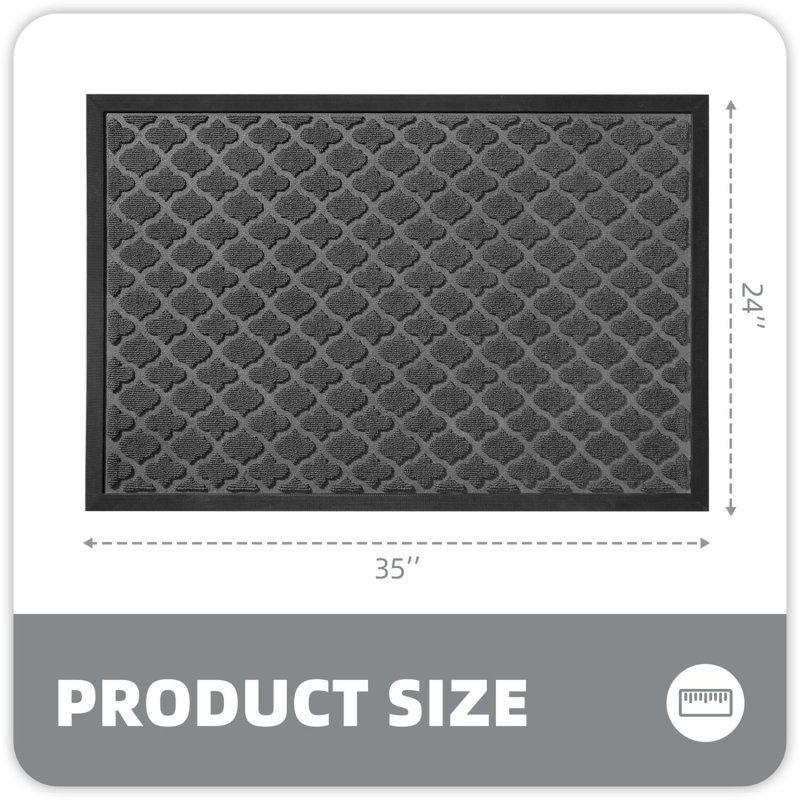Non-Slip Outdoor Door Mat, Grey, 	24'' W x 36'' L