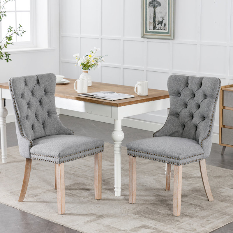 Chaise de salle à manger en lin gris avec coussin à double structure élastique et conception exquise., Gris