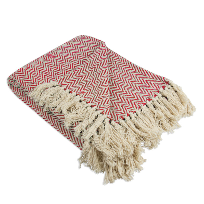Jeté 100% coton , Chevron rouge tango