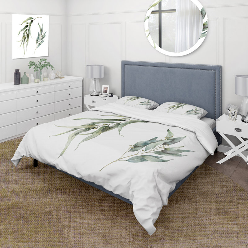 Branches d'eucalyptus minimalistes - Ensemble de housse de couette traditionnel - Microfibre de polyester