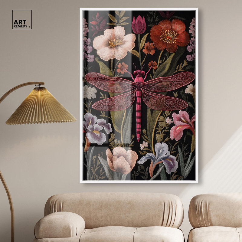 «Ruby Reed Rider I Shadowbox», impression botanique par Art Remedy, H 55 po x l 37 po, Blanc