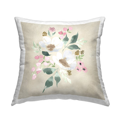 Coussin décoratif imprimé floral neutre par Lucille Price
