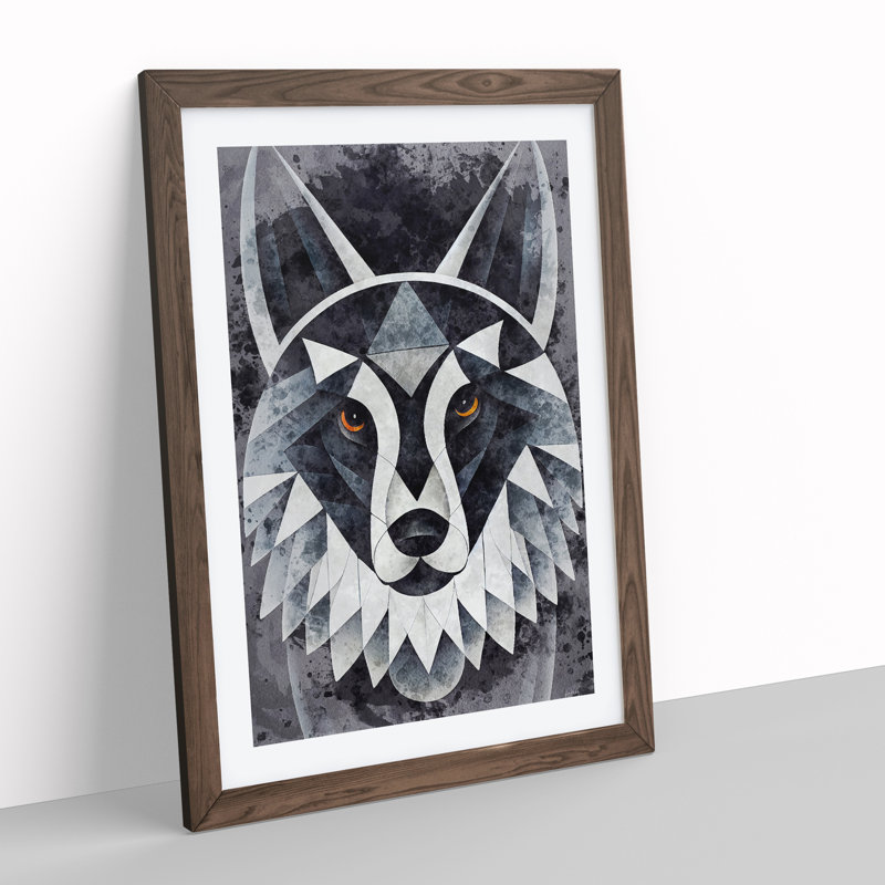 Abstract Watercolour Wolf No.2 - Single Picture Frame Print, 64cm H x 46cm W x 2cm D, Walnut Framed