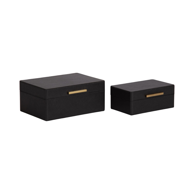 Ensemble de 2 boîtes de rangement en cuir Namina, Noir, noir, noir, noir