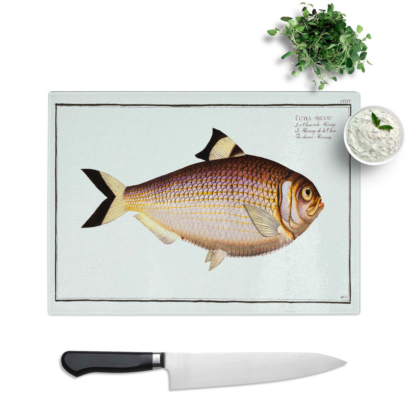 Tempered Glass Chinese Herring Fish by M.E. Bloch Chopping Board, 28.5cm W x 20cm L