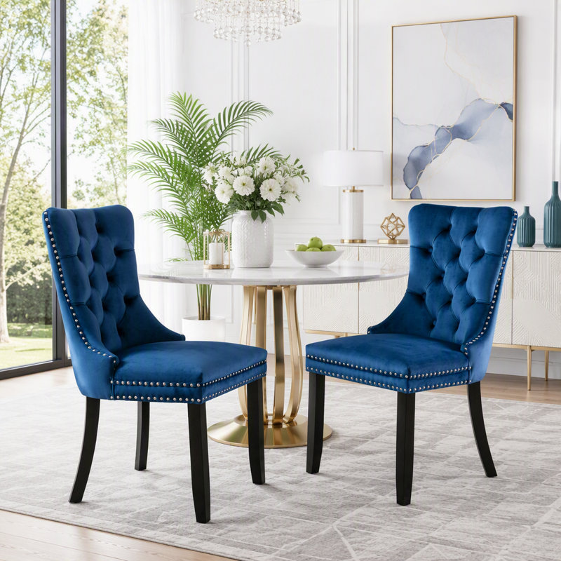 Chaise rembourrée en bois massif, Bleu