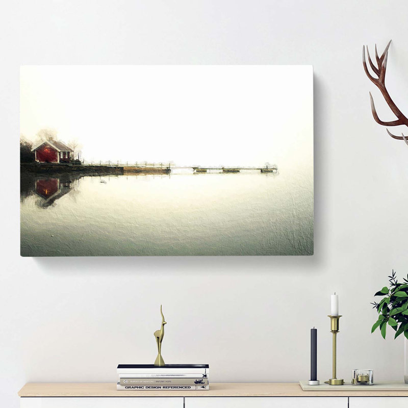 Jetty Reflecting In A Lake In Sweden - Wrapped Canvas, 35cm H x 50cm W x 3cm D