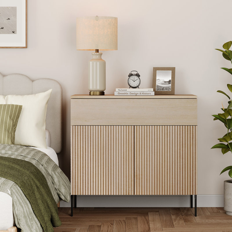 Union Rustic Modern Minimalist Nightstand,31.5" Wood End Table,Reeded Design Bedside Table For Bedroom, Living Room,Entryway