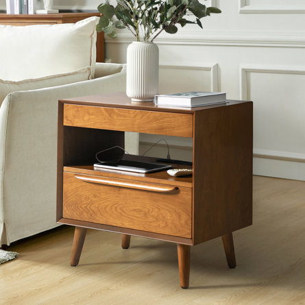 Nawaal 2 - Drawer Nightstand with Integrated Charging Station and Pull-Out Tray