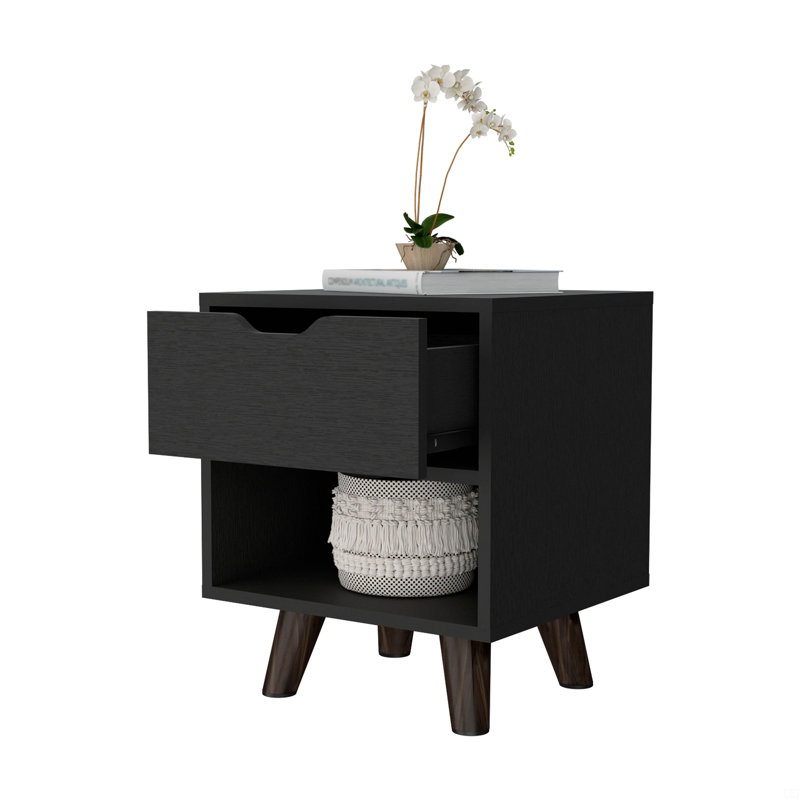 1-Open Storage Shelf Nightstand, Black