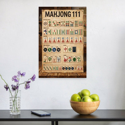 Vintage Mahjong Chart Classic Rustic Traditional Bamboo Flower Wall Art