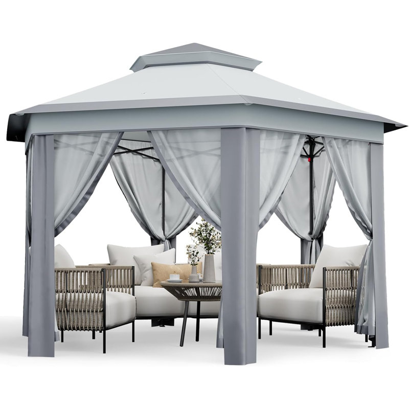 13x13ft Outdoor Canopy Tent With Mosquito Netting, Gray