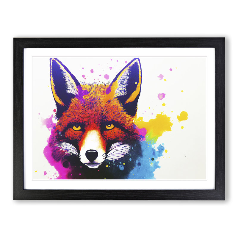 Fox Splash - Single Picture Frame Print, Black, 25cm H x 34cm W x 2cm D