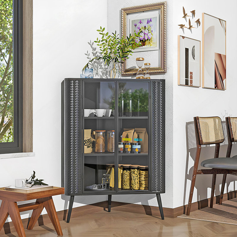 Versatile 3-Tier Corner Storage Cabinet With Tempered Glass Doors, Removable Shelves And Metal Frame For Multiple Room Organization