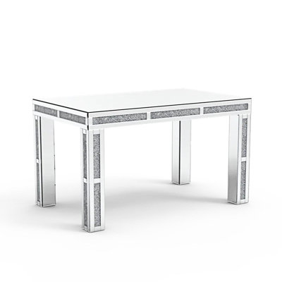 Mirrored Glass Dining Table With 4 Legs And Crushed Diamond Inlay