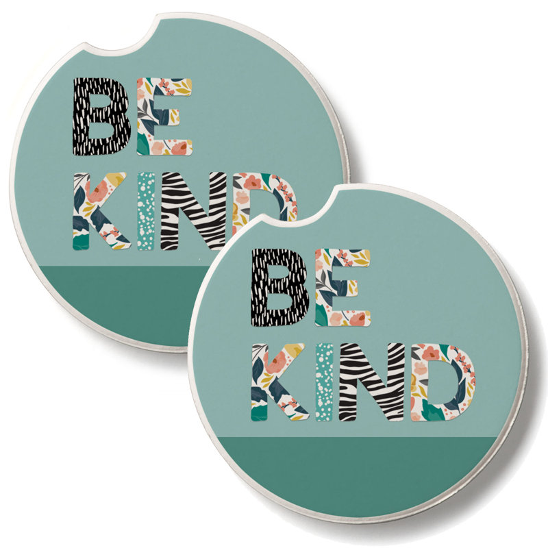 Floral Be Kind 2 Pack Stone Car Coasters
