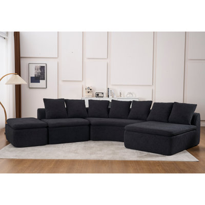 Canapé modulaire en U de 133 po avec support inclinable modulaire en chenille grain de bois désossé de 133 po, idéal pour les grands salons ou les chambres à coucher.