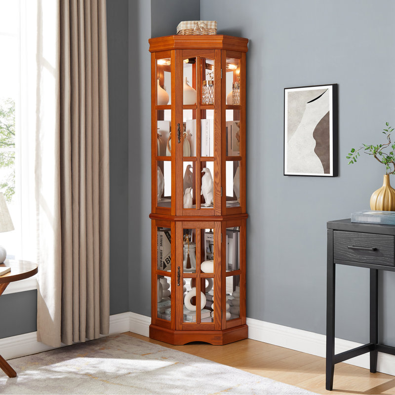 Corner Cabinet With 5 Shelves And , Oak Feeling 5-shelf Lighting In Tone, Oak