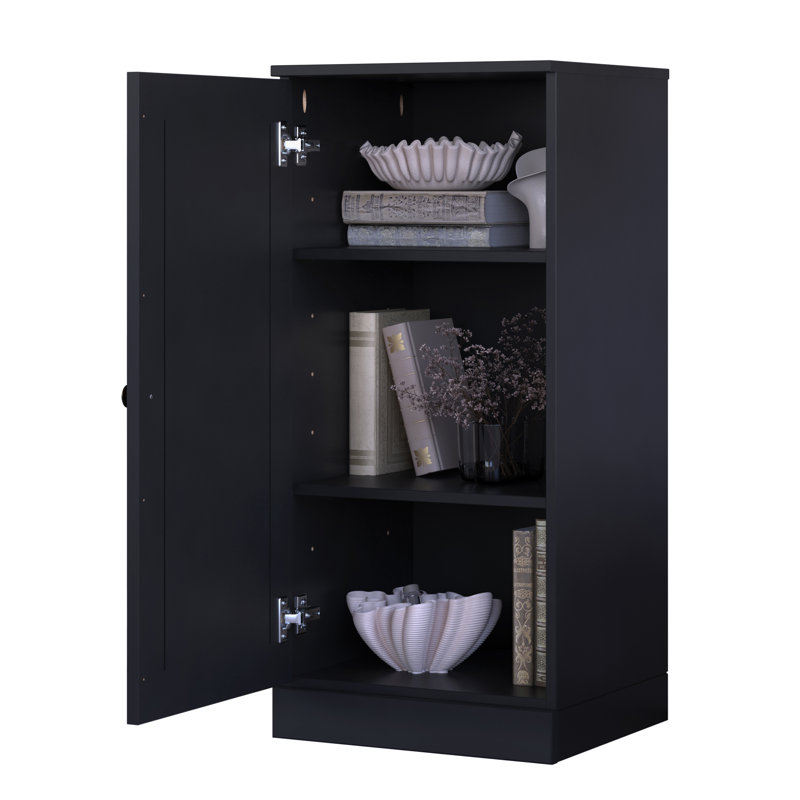Bibliothèque 100% bois massif à 3 tablettes avec porte pleine et tablettes réglables, Noir, noir, noir, noir