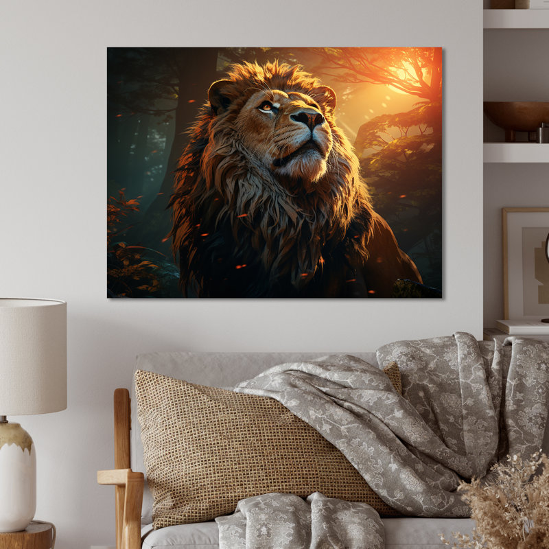 Coucher de soleil coucher de soleil royal avec lion I - décoration murale animal lion, H 12 po x l 20 po x P 1 po