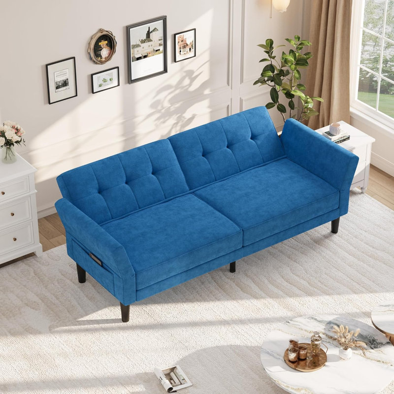 Canapé-lit futon de 89 pouces avec causeuse moderne convertible, inclinaison à positions multiples avec dossier et accoudoirs réglables, canapé-lit peu encombrant pour le salon