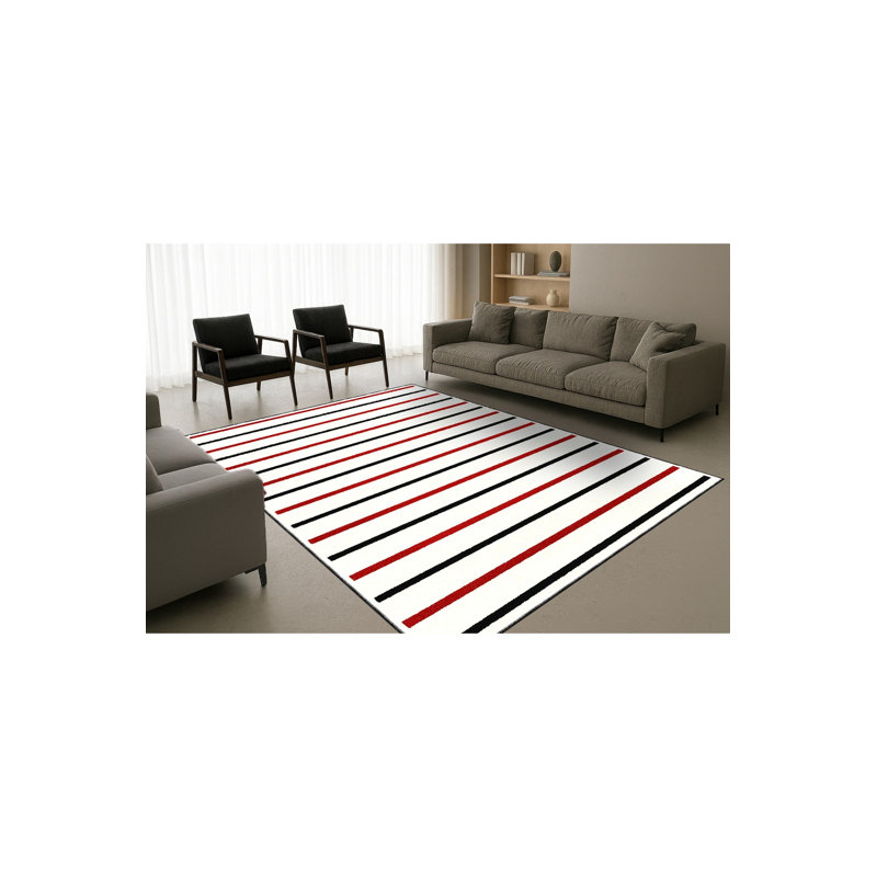 Tapis blanc tissé à rayures Mosso, 2'6" x 9'10"