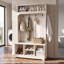 Porte-manteau d'entrée OMCHOM 180 cm avec banc et rangement à chaussures, en bois, avec banc 6 en 1 pour vestiaire, rangement et 5 crochets, compartiment de rangement supérieur, 4 casiers à chaussures et tablette réglable.-130446673